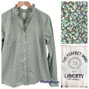 J. CREW x LIBERTY of LONDON The Perfect Shirt SZ 14 Ruffle Lilac Green Floral